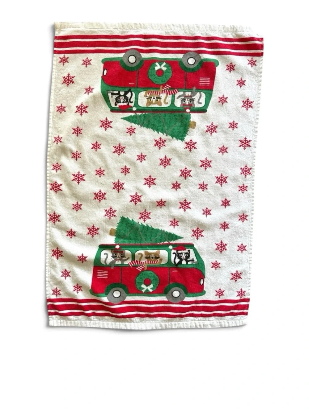 Casaba Christmas Cats Volkswagen Van VW Bus Kitchen Towels Set Of 2 Holiday